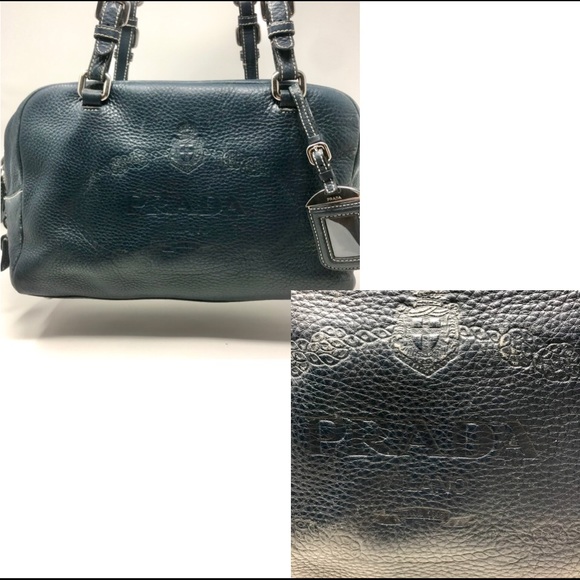 Prada Blue Vitello Daino Embossed Leather Satchel - Picture 2 of 8